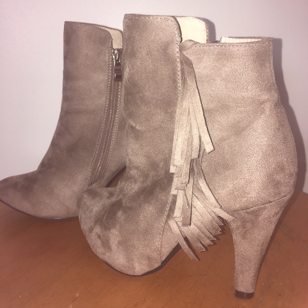 Taupe Fringed Heeled Boot